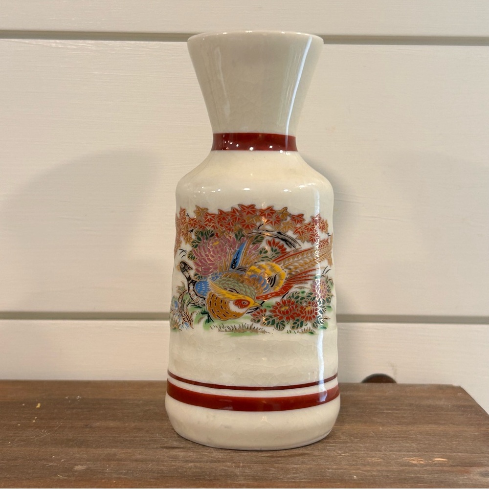 Vintage Japanese Saki Decanter Painted Pheasant Bird Japan